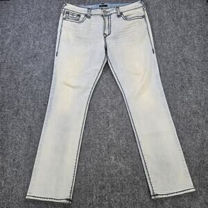 True Religion Jeans Mens 38x34 Ricky Relaxed Straight Light Wash Super T
